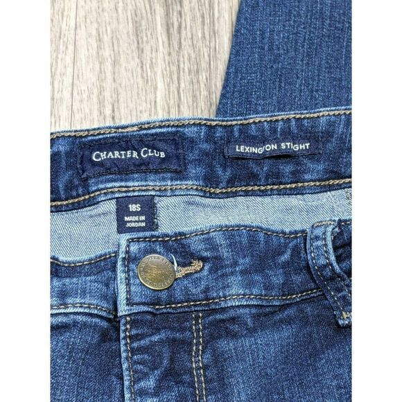 (3/$35) Charter Club Plus Sz 18 Short Red Stripes Lexington Straight Blue Jeans - Picture 5 of 12